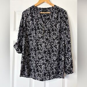 Jessica Black White and Purple Leopard Print PinTuck Blouse Size 10